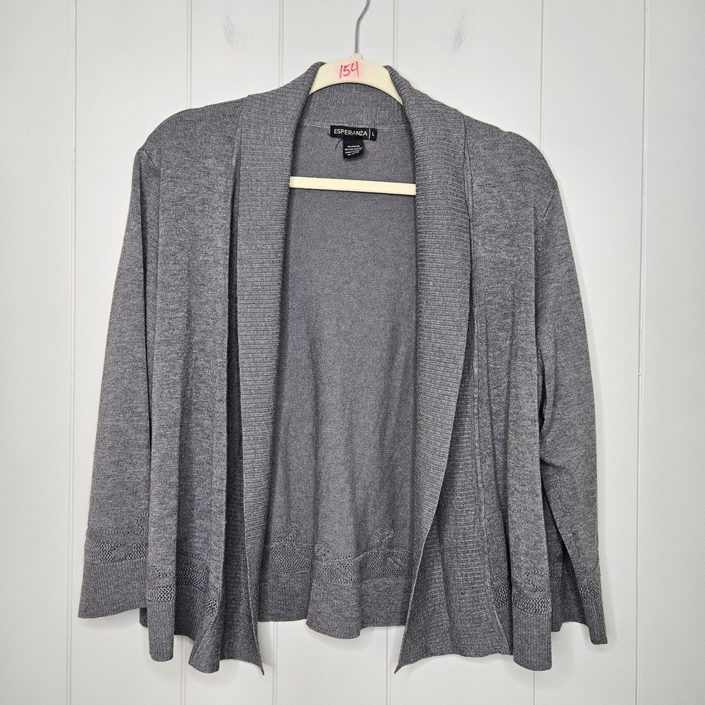 Esperanza Large Rayon Polyester Gray Cardigan